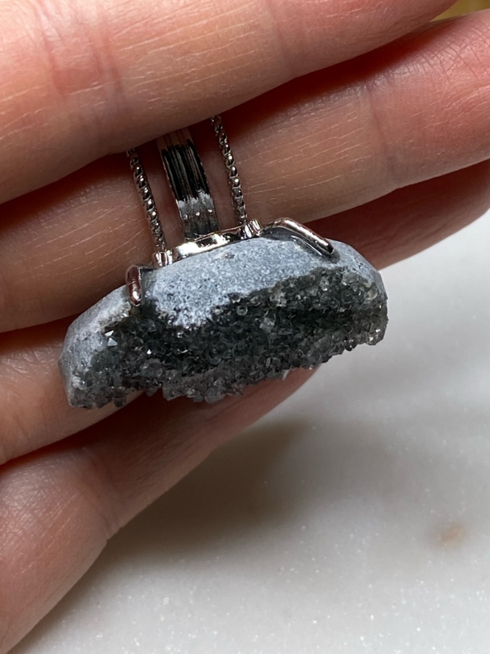 Apophyllite Druzy Ring • Raw Crystal Cluster • Adjustable Silver Statement Ring - Picture 9 of 14